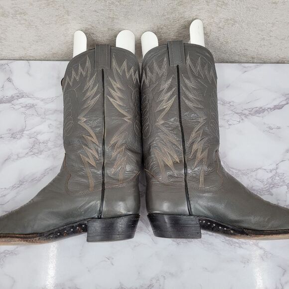 Sanders Vintage Leather Gray Western Cowboy Boots Men's 10D - Picture 9 of 14